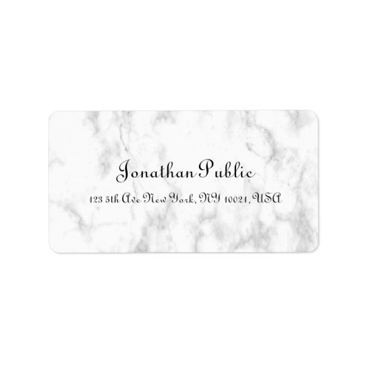 Étiquette Script manuscrit Moderne Marbre blanc élégant (Devant)