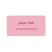 Étiquette Script manuscrit moderne texte élégant rose plaine (Devant)