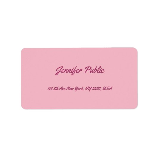 Étiquette Script manuscrit moderne texte élégant rose plaine (Devant)