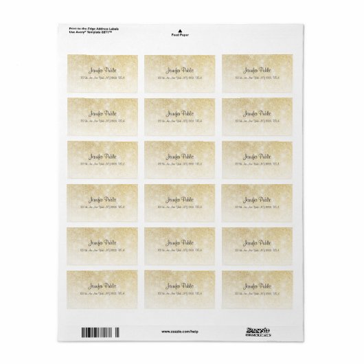 Étiquette Script manuscrit Parties scintillant or Modèle sim (Feuille entière)