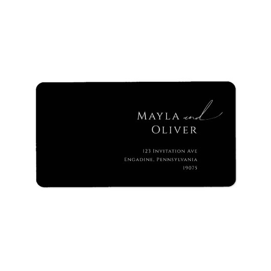 Étiquette Script minimal Noir Mariage RSVP Adresse de retour (Devant)