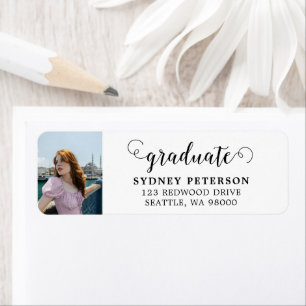 Étiquette Script Modern Graduation Photo Retourner l'adresse