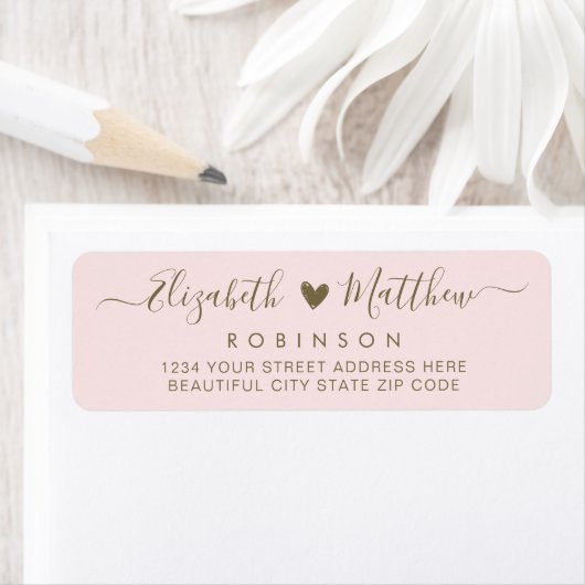Étiquette Script moderne Blush Gold Mariage Adresse de retou (En situation)