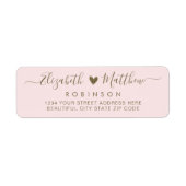 Étiquette Script moderne Blush Gold Mariage Adresse de retou (Devant)