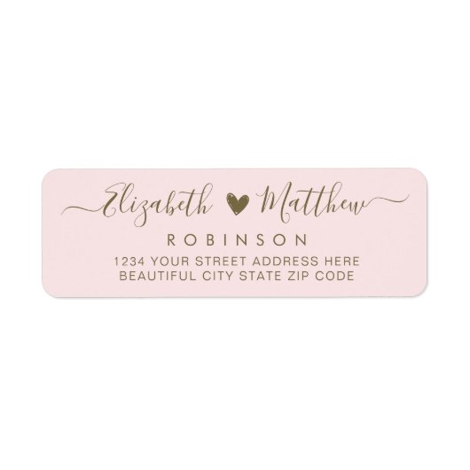 Étiquette Script moderne Blush Gold Mariage Adresse de retou (Devant)