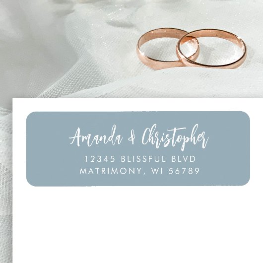 Étiquette Script moderne Dusty Blue Mariage Adresse de retou
