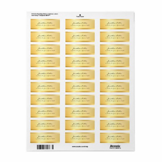 Étiquette Script moderne écriture manuscrite Faux Gold Éléga (Feuille entière)