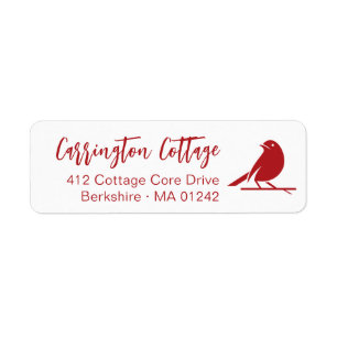 Étiquette Script Moderne Joli Oiseau Rouge. Adresse de l'exp