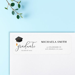 Étiquette Script moderne noir Casquette Graduation Adresse d