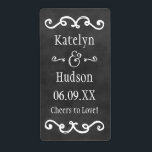 Étiquette Script Monogram Wedding<br><div class="desc">Whimsical wedding wine or other drink bottle favor designs a wedding monogram and custom "cheers to love!" texte in a stylish handwritten font sketched scrframe. Soft chalkboard background with a rustic textured look and white chalk colors.</div>