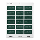 Étiquette Script Nom de famille Dark Green Adresse de retour (Feuille entière)