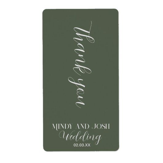 Étiquette Script romantique Sage Merci VERT Mariage Cadeau (Devant)