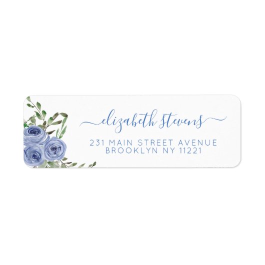 Étiquette Script Rose Fille Floral Dusty Blue Watercolor (Devant)