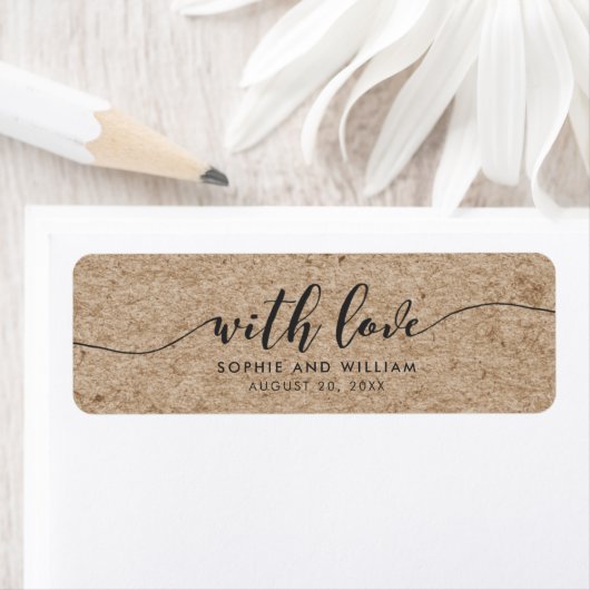 Étiquette Script Rustique Faux Kraft Avec Amour Mariage Fave (En situation)