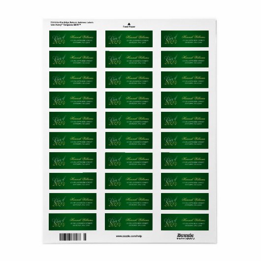 Étiquette Script vert or 2021 (Feuille entière)