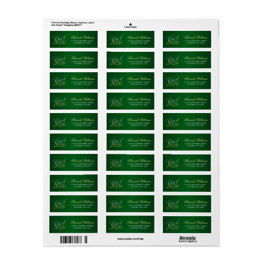 Étiquette Script vert or 2021 (Feuille entière)