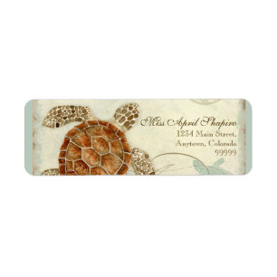 Étiquette Sea Turtle Modern Coastal Ocean Beach Swirls