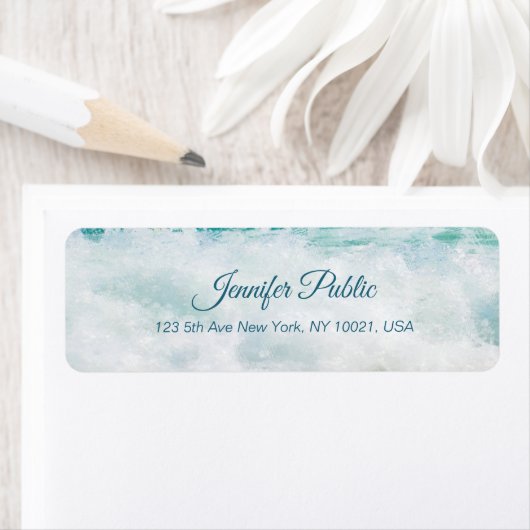 Étiquette Seascape Waves Artwork Texte manuscrit du script (En situation)