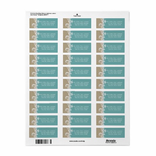 Étiquette Seashell et Starfish (Feuille entière)