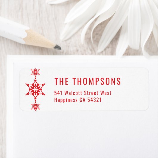 Étiquette SENDER fête moderne vacances mignon flocon rouge f (En situation)
