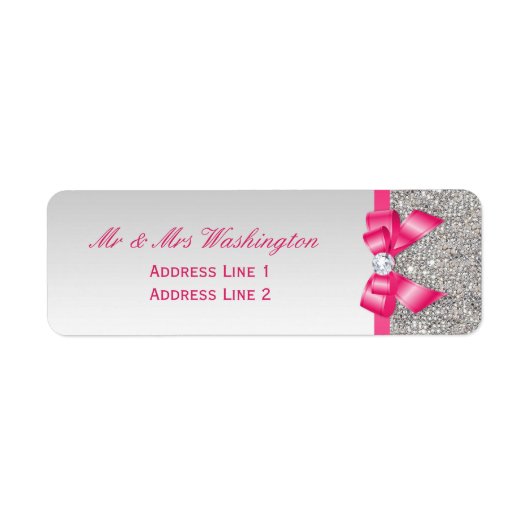 Étiquette Séquences d'argent Faux Chaud Rose Bow et Diamant (Devant)