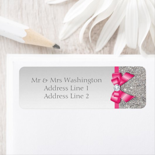 Étiquette Séquences d'argent Faux Chaud Rose Bow et Diamant (En situation)