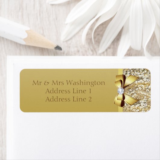 Étiquette Séquines d'or Faux Bow or et Diamant (En situation)