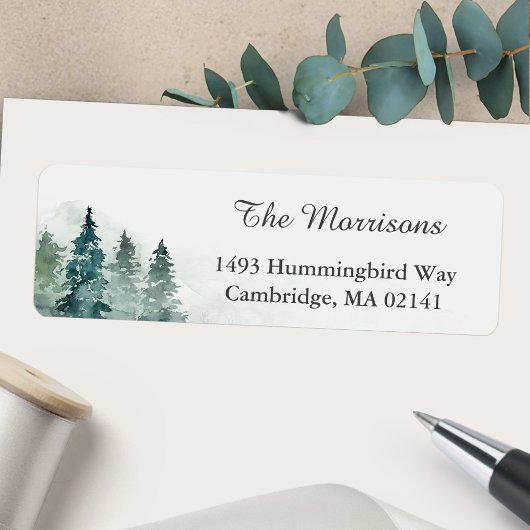 Étiquette Serene Winter Forest Holiday Adresse de retour