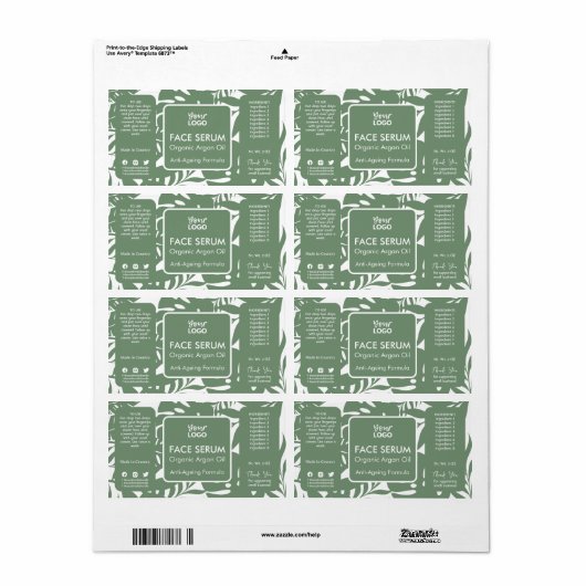 Étiquette Sérum de face vert minimal à feuilles tropicales b (Feuille entière)