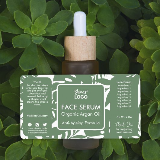 Étiquette Sérum de face vert minimal à feuilles tropicales b
