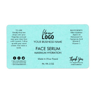 Étiquette Sérum d'huile de visage bleu cyan professionnel