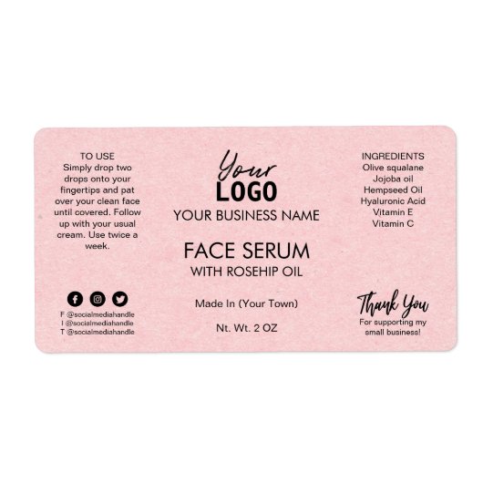 Étiquette Sérum d'huile de visage pour dropper rose professi (Devant)