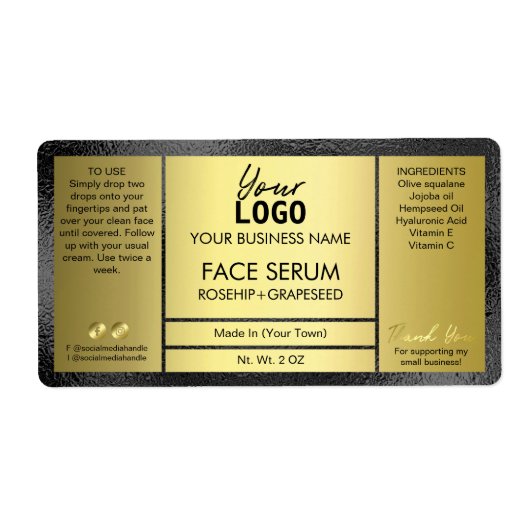Étiquette Sérum D'Huile Noir Et Or Classique (Devant)