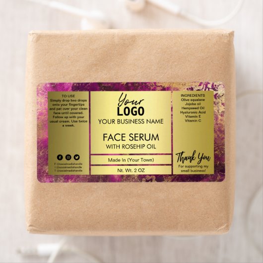 Étiquette Sérum Face De Conception D'Encre Violet Et Or (En situation)