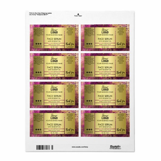 Étiquette Sérum Face De Conception D'Encre Violet Et Or (Feuille entière)