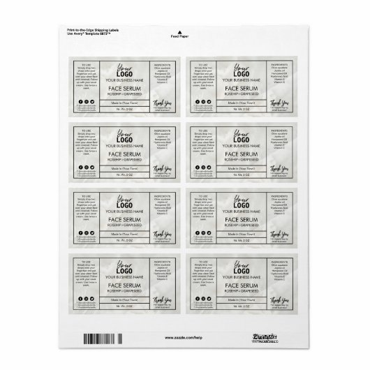 Étiquette Sérum moderne en marbre (Feuille entière)