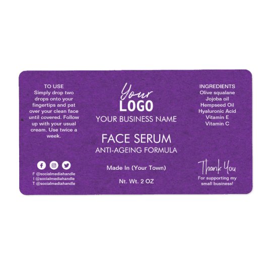 Étiquette Sérum Professionnel Purple Visage Et Huile De Chev (Devant)