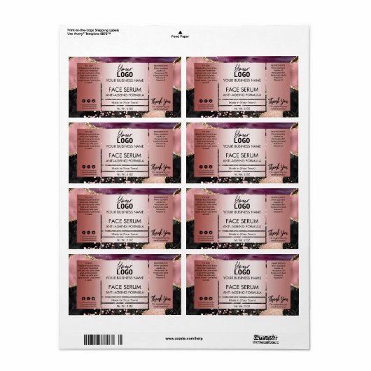 Étiquette Sérum rose Or Agate Cheveux Et Face Huile (Feuille entière)