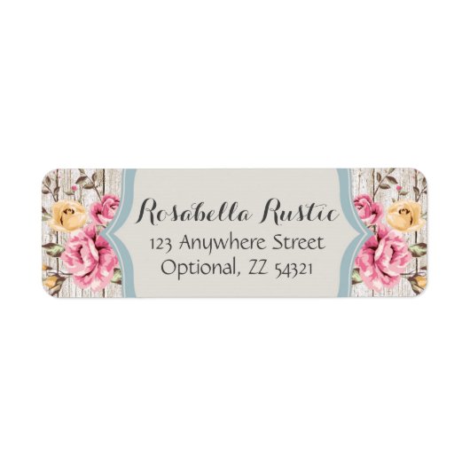 Étiquette Shabby Chic Floral Rustic Wood Retourner Adresse (Devant)