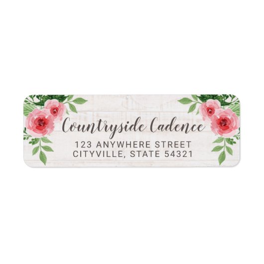 Étiquette Shabby Chic Roses sur Rustic Wood Adresse de retou (Devant)
