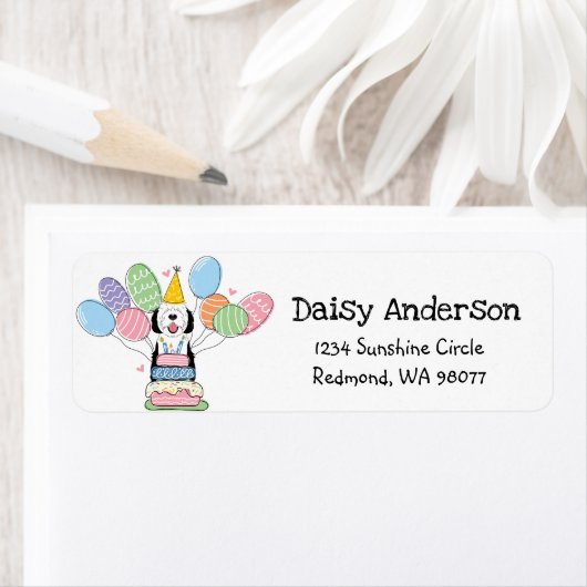 Étiquette Sheepadoodle Anniversaire Date de retour Adresse (En situation)