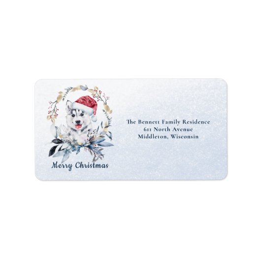 Étiquette Sibérie Husky Chien Gold Foliing Noël Party (Devant)