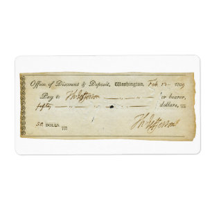 Étiquette Signature de Thomas Jefferson sur le chèque de
