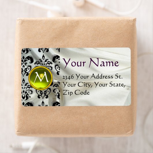 Étiquette SILENCE DAMASK GEM jaune blanc (En situation)