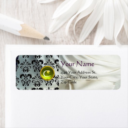 Étiquette SILENCE DAMASK GEM jaune blanc (En situation)