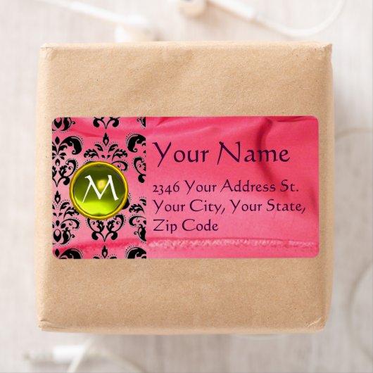 Étiquette SILENCE DAMASK GEM jaune rose (En situation)