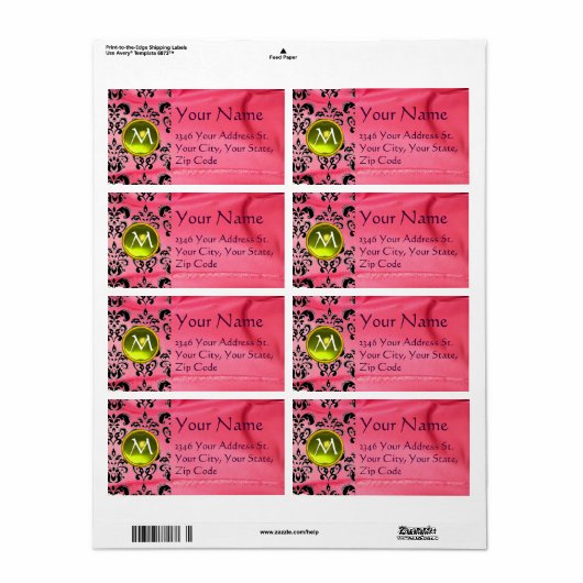 Étiquette SILENCE DAMASK GEM jaune rose (Feuille entière)