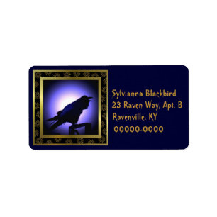 Étiquette Silhouette de Raven contre la lune