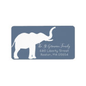 Étiquette Silhouette d'éléphant blanc Adresse de retour bleu (Devant)