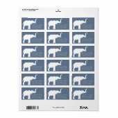 Étiquette Silhouette d'éléphant blanc Adresse de retour bleu (Feuille entière)